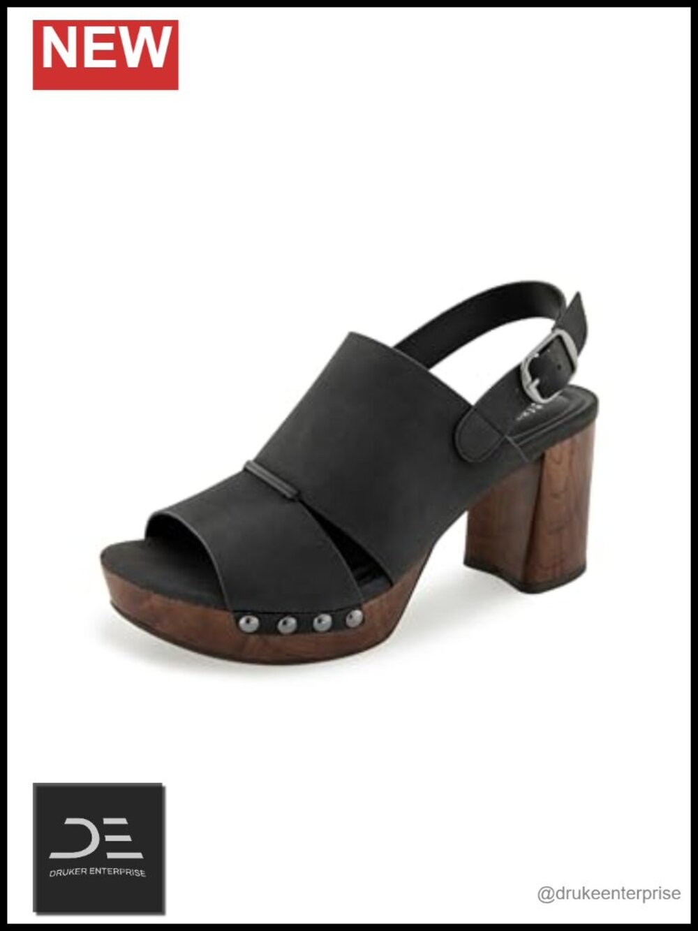 Women's Platform Heeled Sandals with Adjustable Buckle - Open Toe Block Heel